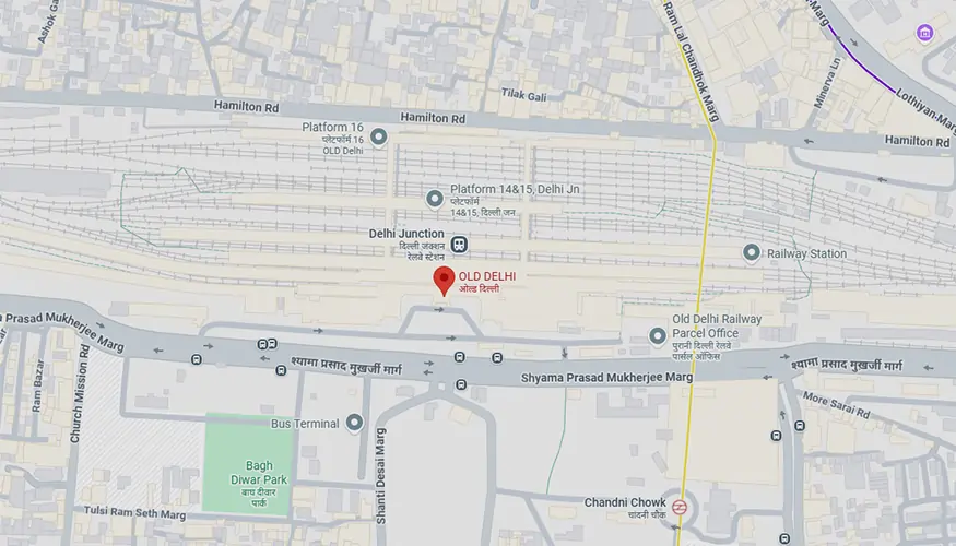 Old Delhi Railway Station map image